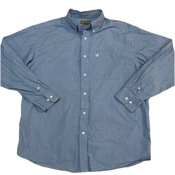 Ariat Other - Ariat  Men XL Blue Geometric Long sleeve Shirt Logo Rodeo Work Embroidered
